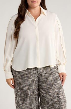 Lyssé Ivette Pleated Balloon Sleeve Button-Up Shirt in Natural Pearl at Nordstrom, Size 1X