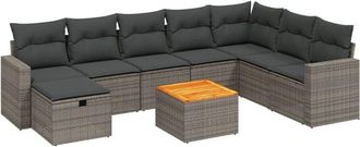vidaXL Set De Muebles De Jard&iacute;n 9 Pzas Y Cojines Rat&aacute;n Sint&eacute;tico Gris Vidaxl