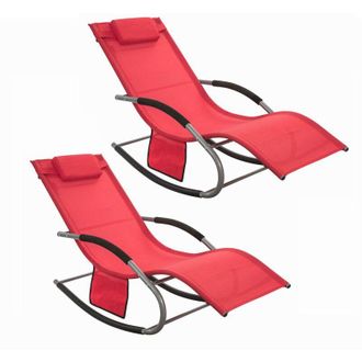 SoBuy Set di 2 sedie a dondolo da esterno Poltrone sdraio da giardino con cuscino e poggiatesta portata fino a 150 kg Rosso 150x63x87 cm OGS28-RX2 - Sobuy