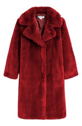 Noize Savannah Faux Fur Longline Coat in Red at Nordstrom, Size X-Large