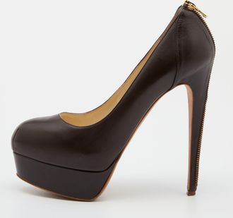 Brian Atwood Brown Leather Chain Heel Platform Pumps
