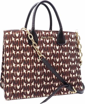 Miu Miu Black Jacquard Leather Tote Bag (Pre-Owned)