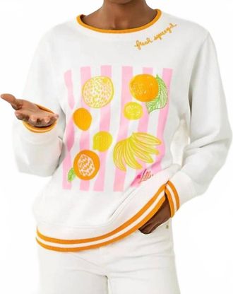Lilly Pulitzer Ballad Long Sleeve Sweatshirt In Multi Fresh Squeezed Embroidery