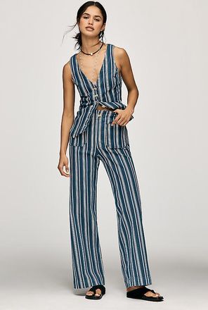 Maeve The Colette Striped Full-Length Wide-Leg Pants by Maeve