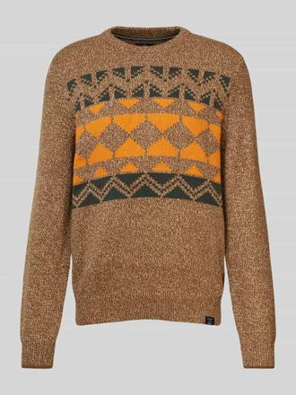 Lerros Strickpullover mit Rundhalsausschnitt in Mittelbraun, Gr&ouml;&szlig;e XL