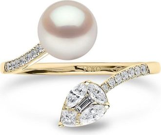Yoko London 18kt yellow gold Starlight pearl and diamond ring - women - 18kt Yellow Gold/Diamond/Akoya Pearl - 54