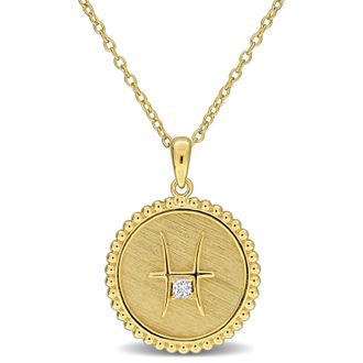 Mimi & Max 1/6ct TGW Created White Sapphire Pisces Zodiac Sign Necklace Yellow Silver