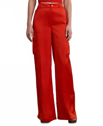 Ralph Lauren Satin Charmeuse Wide-Leg Cargo Pants In Bright Vermilion