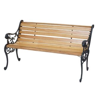Hhg [nunca Usado] Banco De Jard&iacute;n Hhg-707, Banco De Parque Banco De Madera, 2 Plazas De Hierro Fundido Madera 125cm 20kg, Marr&oacute;n Claro