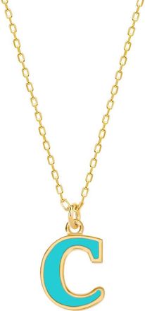 Gabi Rielle Vacay Dreamy Collection 14K Gold Plated Sterling Silver Turquoise French Enamel Initial Necklace in Gold- C at Nordstrom Rack