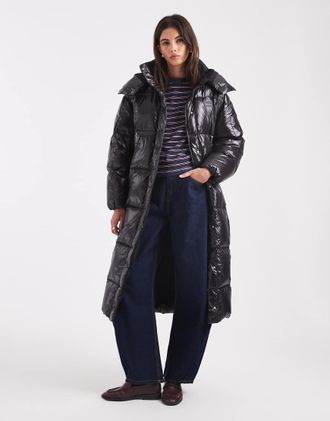 Tommy Jeans Alaska - Piumino lungo nero lucido trapuntato