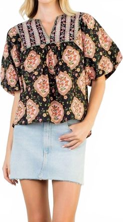 THML Clothing Floral Puff Sleeve Top In Black