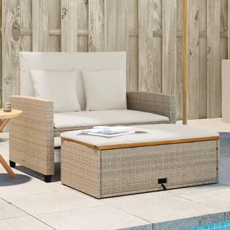 vidaXL Sof&aacute; De Jard&iacute;n Con Cojines 2 Plazas Rat&aacute;n Y Madera Acacia Beige Vidaxl