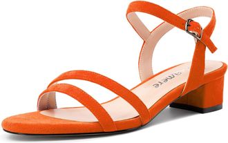 Castamere Womens Low Chunky Block Kitten Heel Open Toe Ankle Strap Slingback Sandals Gladiator Prom Dress 3 CM Heels Orange 7.5 UK