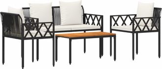 vidaXL Juego De Muebles De Exterior 4 Uds. Negro Y Blanco Crema Vidaxl