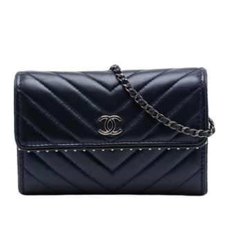 Chanel Pre-owned Wallet on Chain - Dames - Pre-owned - Blauw - Maat: ONE Size Leer
