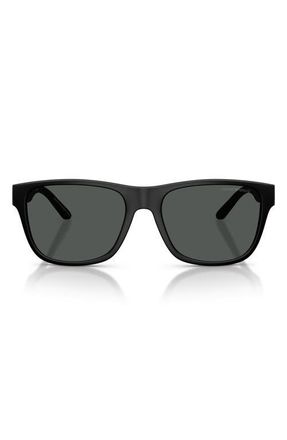 Emporio Armani 57mm Polarized Square Sunglasses in Matte Black /Dark Grey at Nordstrom