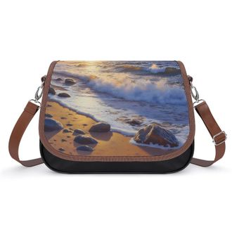 Generic Sunset Over Beach Crossbody Bags for Women Fashion Leather Shoulder Handbags With Adjustable Strap