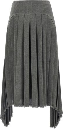Jil Sander Pleated Wool Canvas Skirt - Gray