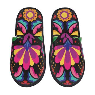 Generic Slippers For Women Colorful Flower Mexican Print Slippers Comfy Anti-Skid WomenS Slipper, For Home, Indoor Outdoor, Hotel, M
