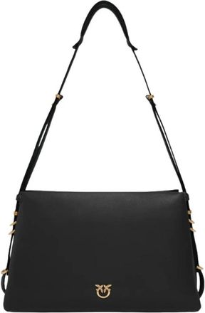 Pinko Zwarte leren handtas met sluiting - Dames - Schoudertassen - Zwart - ONE Size - Leer - Tassen