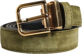Dolce & Gabbana Men Green Velvet Leather Metal Buckle Mens Belt