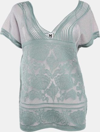 M Missoni Ice Blue Lurex Textured Knit V-Neck Top
