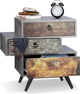 Relaxdays Vintage Dresser with 3 Drawers, Concrete-Look Chest of Drawers, Shabby Chic with Handles, hwd: 60 x 60 x 40 cm, Grey - Relaxdays