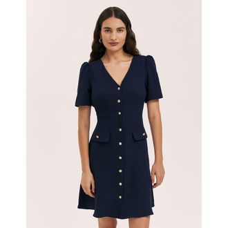 Finery Lucille Crepe Button Front Mini Dress in Navy at Nordstrom, Size 18