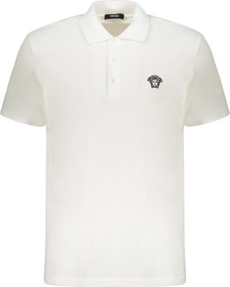 Versace Geborduurde katoenen polo shirt met logo - Heren - Polos - Wit - XL - Katoen - Tops