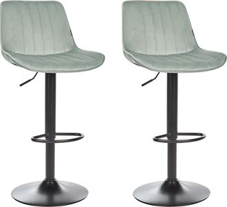 Beliani Conjunto De 2 Sillas De Bar De Terciopelo Patas De Acero Negro Sin Reposabrazos Comedor Verde Menta Dubrovnik