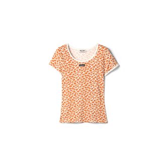 Miu Miu Cotton T-shirt, Woman, Avory / Orange, Size XS