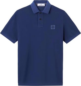 Stone Island Polo Shirts, male, Blue, S, Compass Patch Polo Shirt