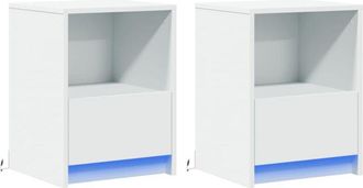 vidaXL Mesitas de noche con luces LED 2 uds madera ingeniería blanca vidaXL