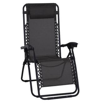 OUTSUNNY Zero Gravity Sun Lounger With Pillow - Black | TJ Hughes