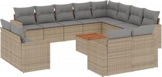 vidaXL Juego De Sof&aacute;s Jard&iacute;n Con Cojines Beige Mezcla 13 Pzas Rat&aacute;n Pe Vidaxl