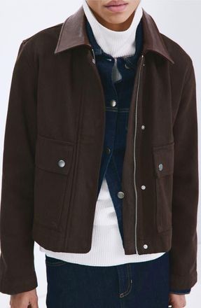 Mango Denim & Faux Leather Barn Jacket in Chocolate at Nordstrom, Size X-Small