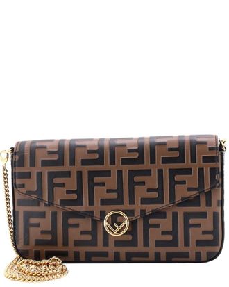 Fendi Fendi Brown Zucca Embossed Leather F Is Envelope Clutch On Chain (Authentic Pre-Loved)