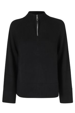 Seventy Half-Zip Black Turtleneck Sweater with Ribbed Trims