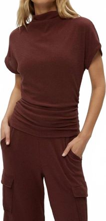 Michael Stars Lara Ribbed Mock Neck Top In Espresso