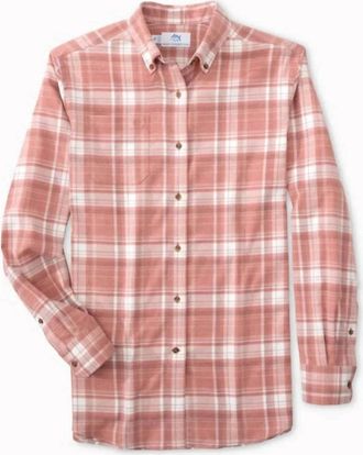 Southern Tide Flannel Intercoastal Avondale Plaid Heather Sportshirt In Dusty Coral