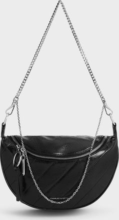 Charles & Keith Philomena Crinkle-Effect Half-Moon Crossbody Bag
