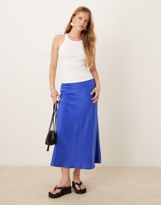 Vero Moda Gonna midi in raso blu brillante