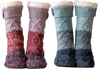 Generic Knitted Ultra-Thick Slipper Home Socks, Cashmere Knitted Thick Fleece Lined Grippers Fuzzy Socks (2pcs C)