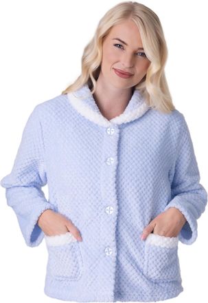 Camille Womens Supersoft Fleece Bed Jacket- Luxury Collared Warm Sleep Top- Button up & Long Sleeved for Ultimate Comfort and Warmth 10-12 Blue