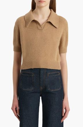 Khaite Leni Stretch Merino Wool & Cashmere Polo Sweater in Camel at Nordstrom, Size X-Small
