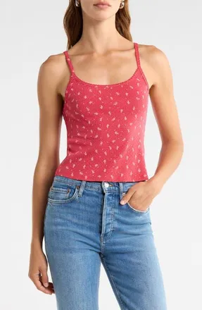 Re/Done Jolie Scallop Trim Cotton Pointelle Crop Tank in Bandana Honeycomb at Nordstrom, Size X-Small