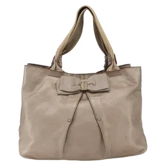 Ferragamo Vala Leather Gold Leather Handbag (Pre-Owned)
