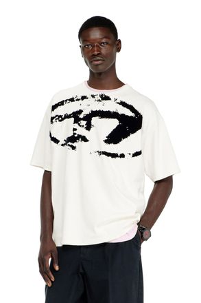 Diesel T-shirt with distressed flocked logo - T-Shirts - Man - White