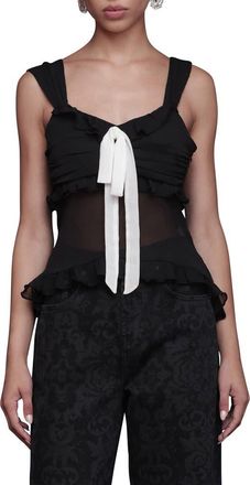 Avec Les Filles Ruffle Sheer Tank in Black at Nordstrom, Size X-Small